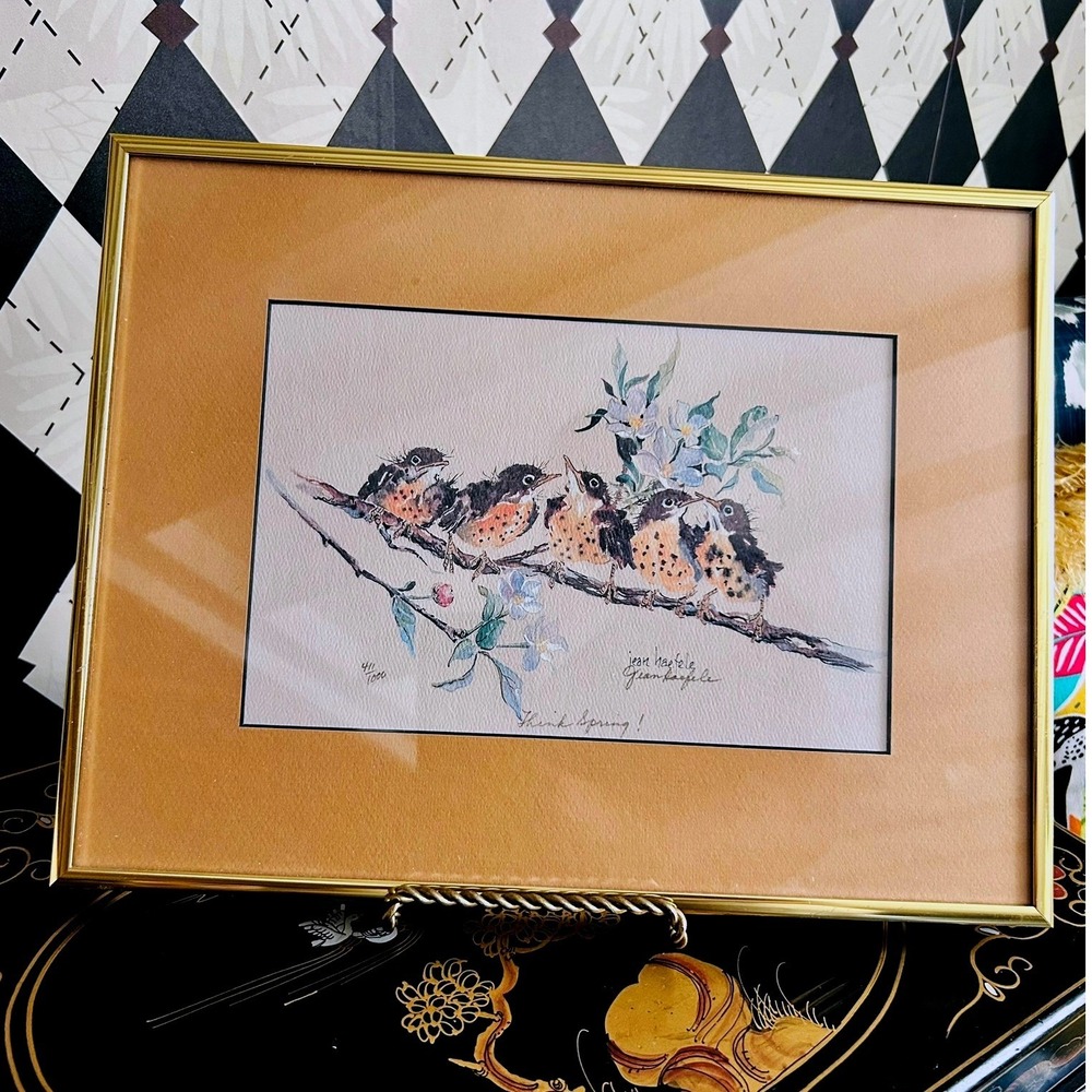 Bird Lithograph Gold Framed Signed Jean Haefele Limited Edition